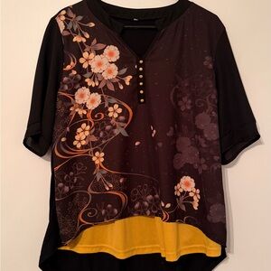Floral Black and Yellow Women's Top